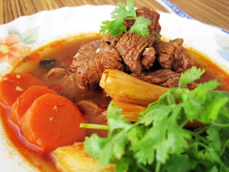 close up for a plate of beef stewed