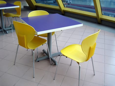 a modern set of table and chairs