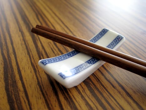 close up for a pair of wooden chopstick, chinese culture tools for eating