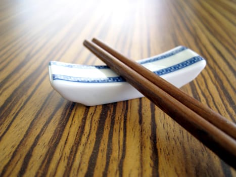 close up for a pair of wooden chopstick, chinese culture tools for eating