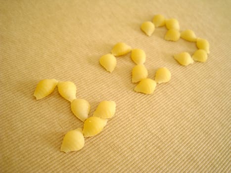 1,2,3 symbols made by pasta shell for numbering