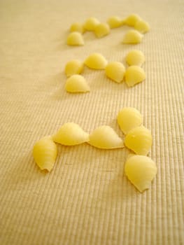 1,2,3 symbols made by pasta shell for numbering