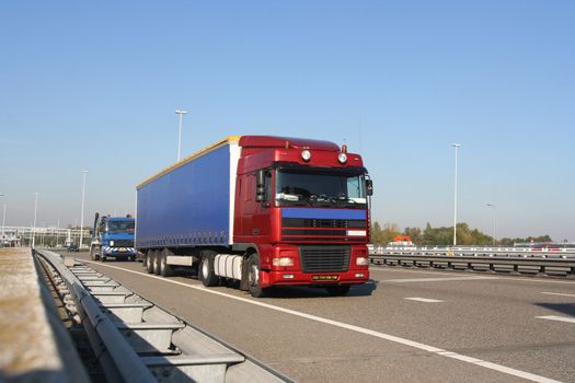 Truck driving on the freeway