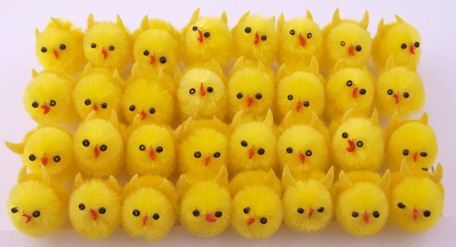 Decorative chicks used to decorate easter gifts.