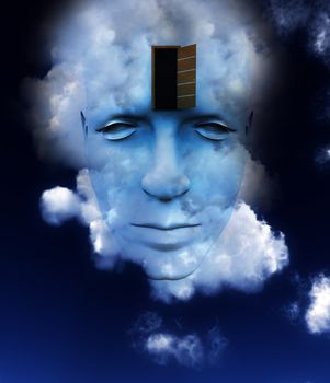 A very abstract and conceptual image of a mans face, all about imagination and open mindness.