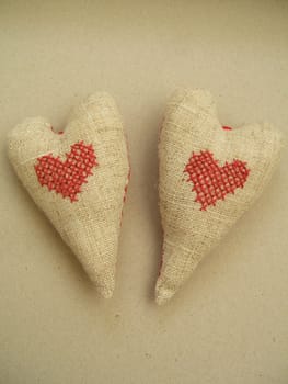 Two textile hearts