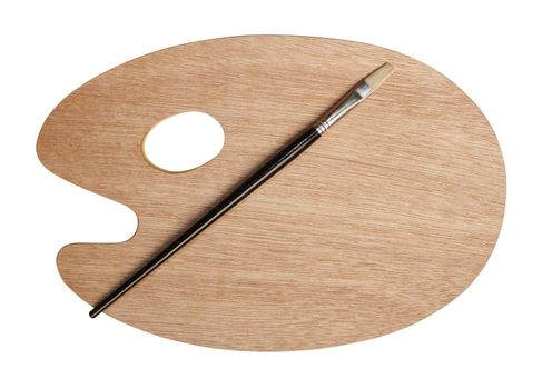 Artist palette and brush isolated on white with clipping path