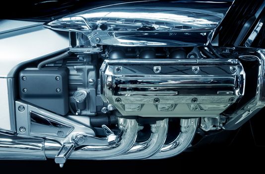 brand new motorcycle engine on a big chopper bike