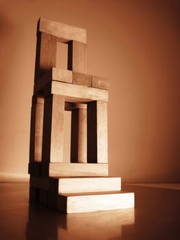 a chair made with wooden block, metaphor step for wealth and power, leadership