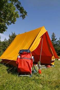 Beautiful and natural camping site on a bright summer day