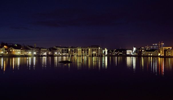 Beautiful night scene from downtown Reykavik, capital of Iceland - Some grain visible