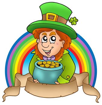 Banner with cartoon leprechaun - color illustration.