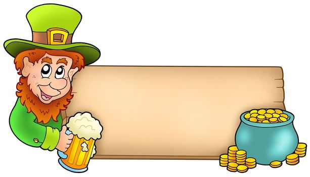 Board with leprechaun and gold - color illustration.