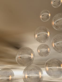 flying glass balls on a dark sky - 3d illustration