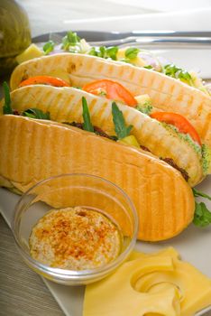 assortment of fresh homemade vegetarian  italian panini sandwich,typical italian snack