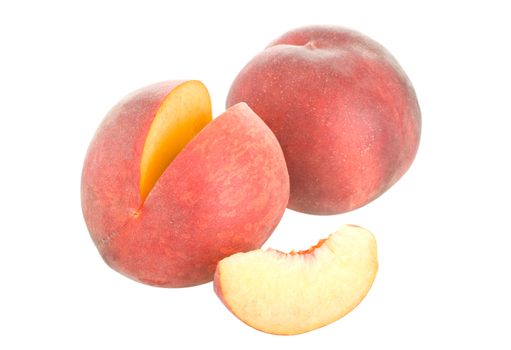 ripe peaches with slice, isolated on white