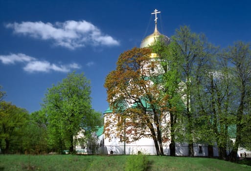 View of Russian cathedral against blue sky