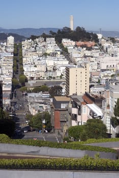 A view of downtown San Francisco containing Coit Tower.