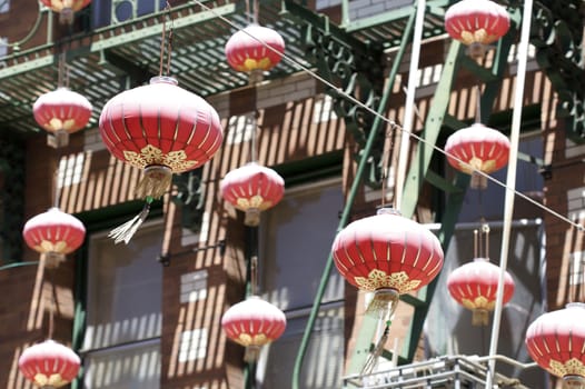 An abstract shot of lamps in China Town, San Francisco.