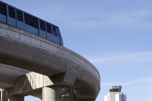 A shot of the monorail leaving the San Francisco airport.