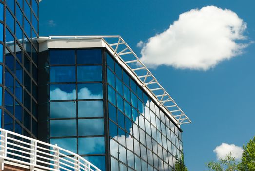 office building with reflected by sky,Hi-tech  architecture