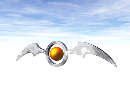 ring with bat wings on blue sky - 3d illustration