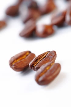 Coffee Beans. Selective focus. On white background. 