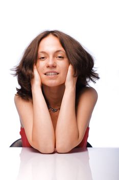 Beautiful young woman posing on white background