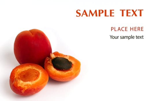 Close up of a peaches on white background with place for your some text. 