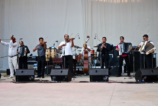 Taraf De Haidouks performs at Herastrau Summer Theater on June 17, 2009 in Bucharest, Romania.