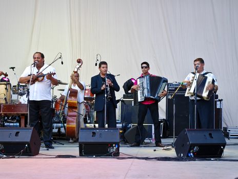 Taraf De Haidouks performs at Herastrau Summer Theater on June 17, 2009 in Bucharest, Romania.