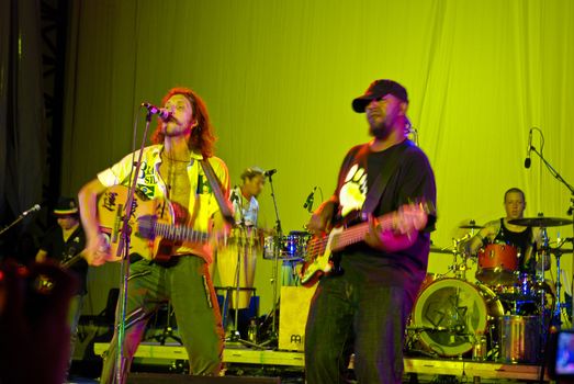 Gogol Bordello performs at herastrau Summer Theater June 17, 2009 in Bucharest.