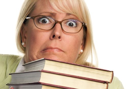 Attractive Woman with Her Books Isolated on a White Background.