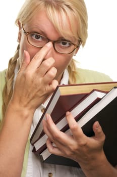 Attractive Student Carrying Her Books Isolated on a White Background.