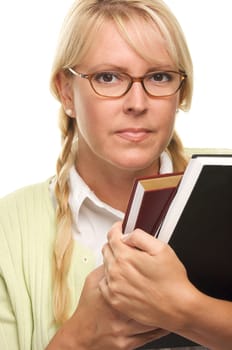 Attractive Student Carrying Her Books Isolated on a White Background.