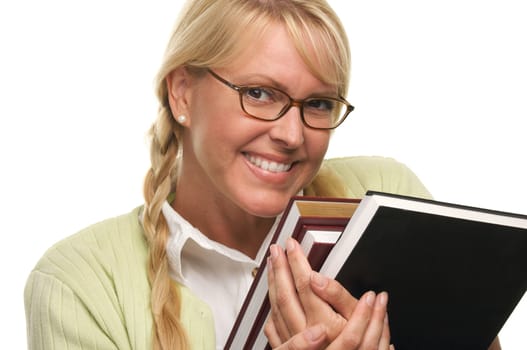 Attractive Student Carrying Her Books Isolated on a White Background.