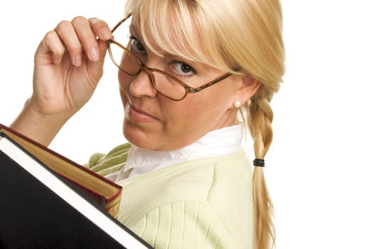 Attractive Student Carrying Her Books Isolated on a White Background.