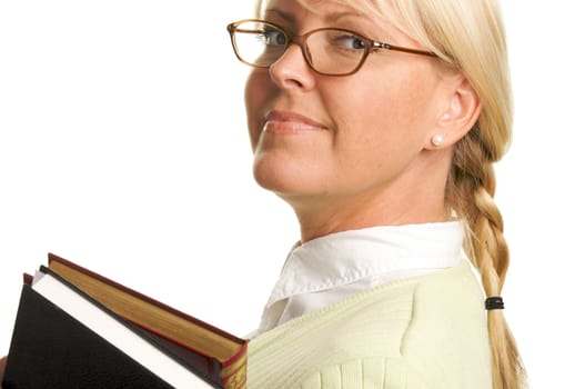 Attractive Student Carrying Her Books Isolated on a White Background.