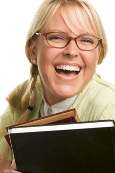 Attractive Student Carrying Her Books Isolated on a White Background.