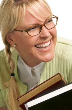 Attractive Student Carrying Her Books Isolated on a White Background.