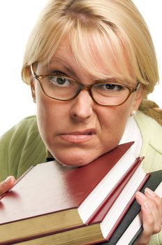 Attractive Woman with Her Books Isolated on a White Background.