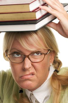 Attractive Woman with Her Books Isolated on a White Background.