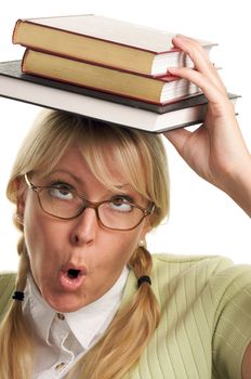 Attractive Woman with Her Books Isolated on a White Background.