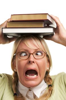 Attractive Woman with Her Books Isolated on a White Background.