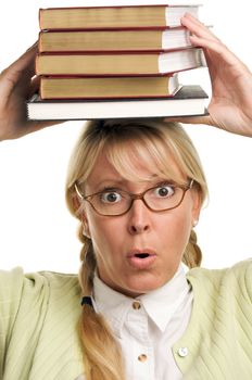 Attractive Woman with Her Books Isolated on a White Background.