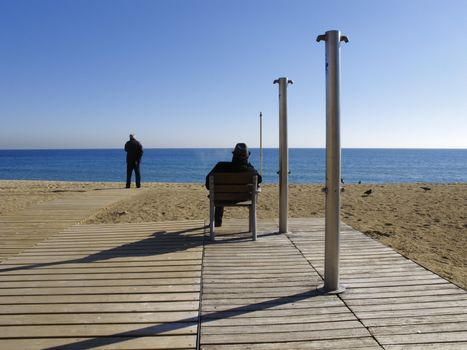 Beach of Barceloneta in winter, Barcelona, Spain