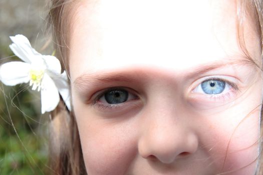 portrait of a young girl on her first communion in ireland with a flower in her hair