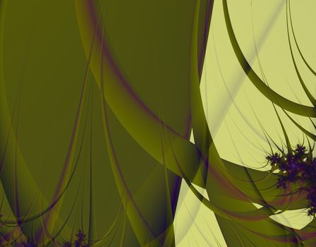 Streamers and flowers decorate a green tented area. Abstract fractal image.