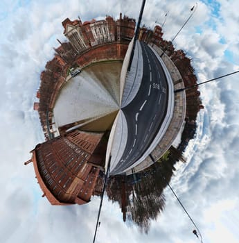 Extreme polar panoramic view of Toulouse taken from the Pont Neuf
