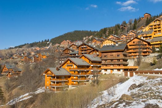 A view of the Meribel ski resort, French Alps